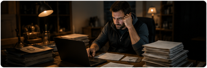 Artisan au bureau le soir