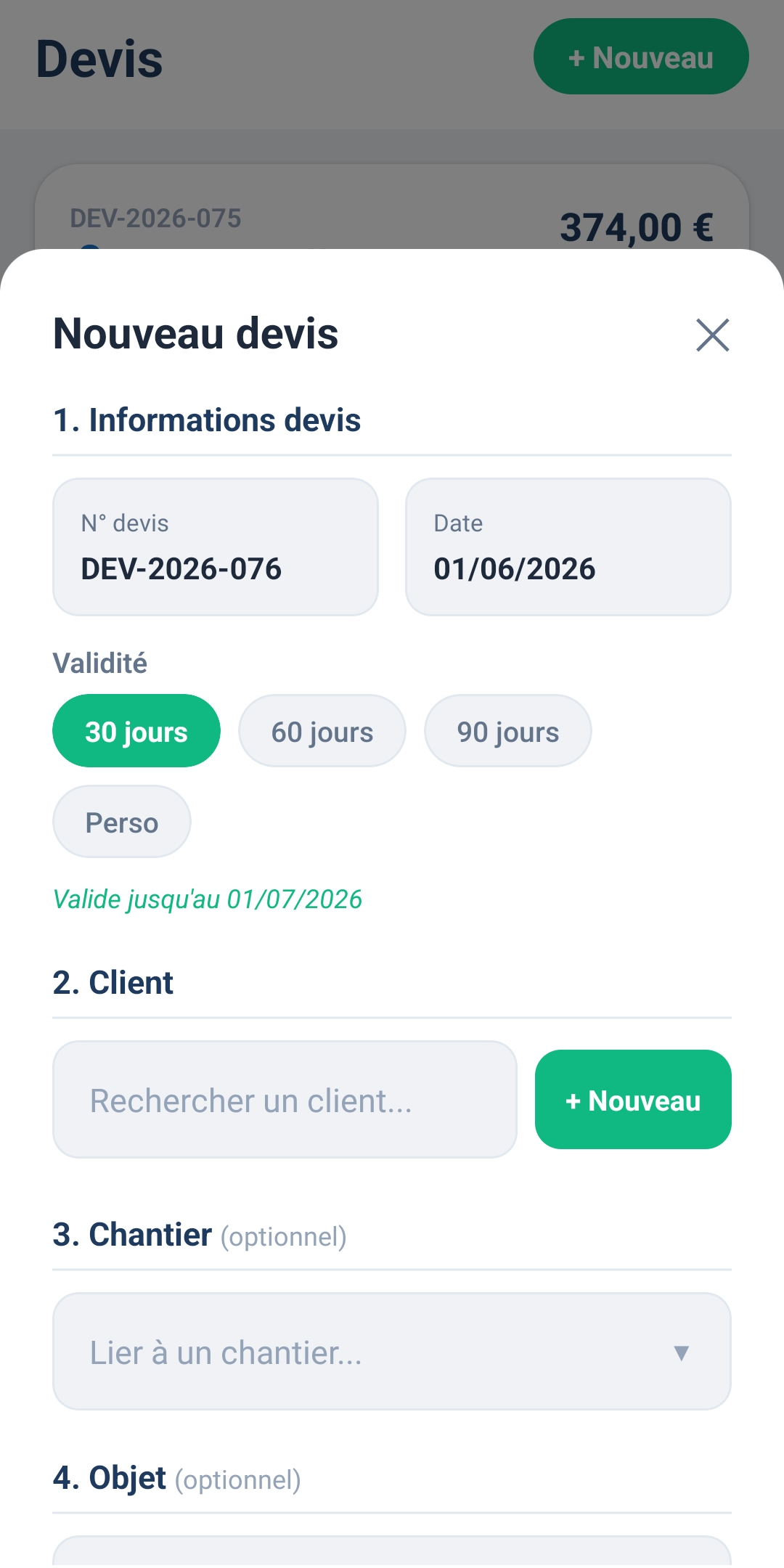 Aperçu écran devis Batflux