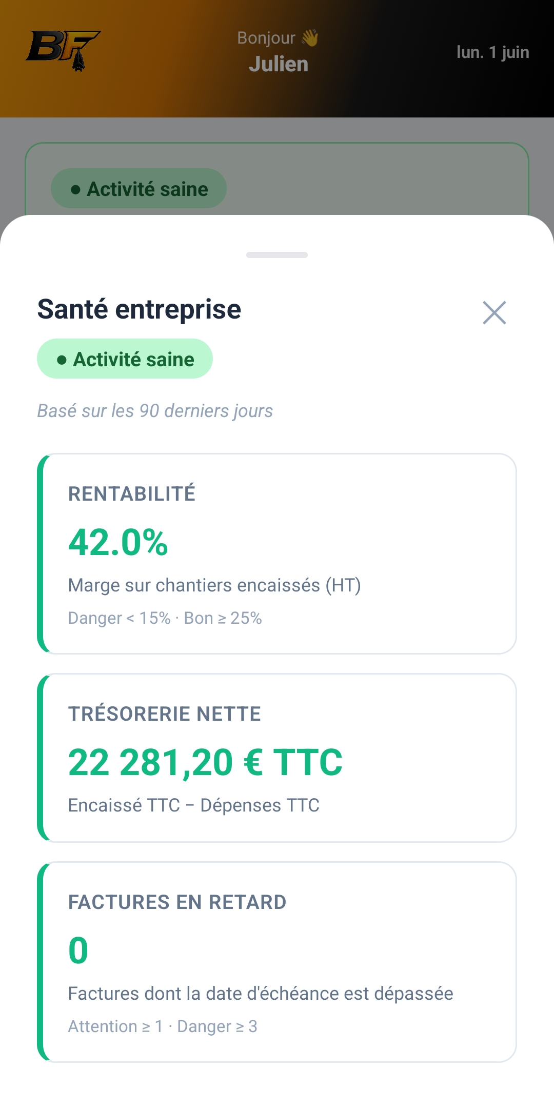 Aperçu écran diagnostic santé Batflux